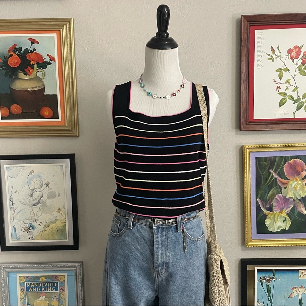 Joseph Black Knit Tank with Multicolor Stripes - Picture 2 of 7